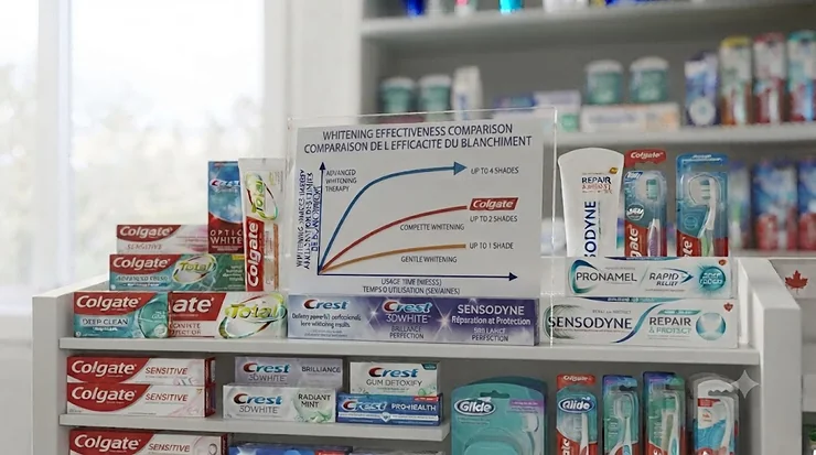 Toothpaste comparison: Colgate vs Crest vs Sensodyne for Canadian dental care. / Comparaison de dentifrices : Colgate vs Crest vs Sensodyne pour les soins dentaires au Canada. Colgate vs Crest vs Sensodyne