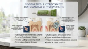 Hydroxyapatite-based fluoride-free toothpaste soothing sensitive teeth for Canadians seeking alternative enamel care.