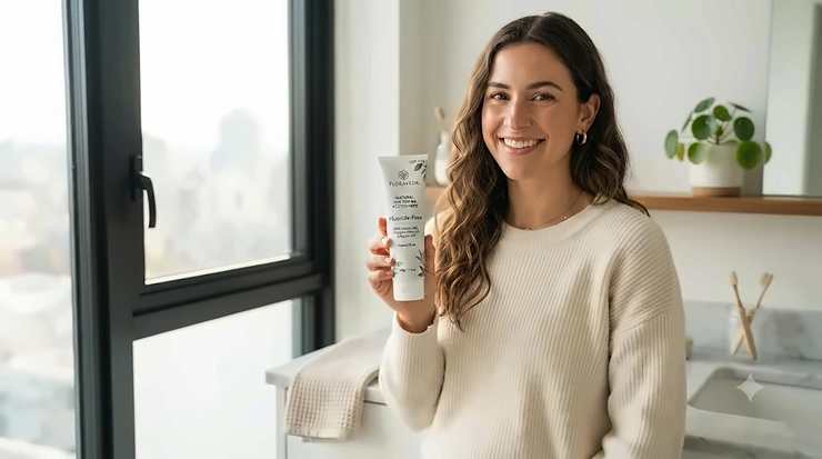 Natural fluoride-free whitening toothpaste tube displayed against a clean background, popular for Canadian daily oral care routines.