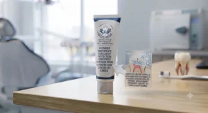 Gros plan sur un dentifrice anti-tartre.
