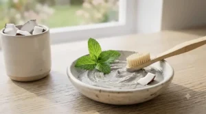Two eco-friendly toothpaste tubes showing natural mineral enamel repair ingredients side by side.