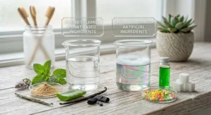 Comparison highlighting clean ingredients in plant-based toothpaste versus traditional formulas