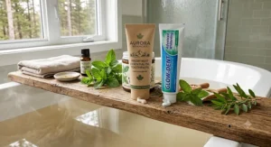 Side-by-side comparison of natural essential oil toothpaste and traditional commercial toothpaste