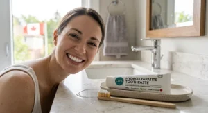 Clean, bright smile showcasing the natural whitening and anti-plaque benefits of hydroxyapatite toothpaste.