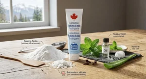 Natural ingredients in Canadian baking soda toothpaste including potassium nitrate for tooth sensitivity relief