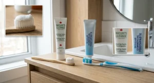 A comparison illustration between baking soda toothpaste and regular commercial toothpaste.