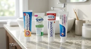 Collection of top-rated baking soda toothpastes for sensitive teeth available in Canada