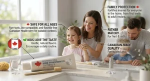 A tube of nano hydroxyapatite toothpaste meeting Canadian oral healthcare standards for daily cavity defense.