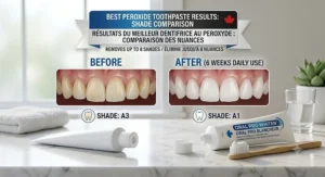 Before and after enamel shade comparison after using the best peroxide toothpaste