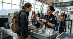 Travel toothpaste tablets bypassing liquid security restrictions at a Canadian airport checkpoint