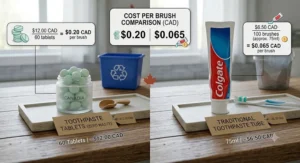 Traditional toothpaste squeezed onto a toothbrush head for daily oral hygiene